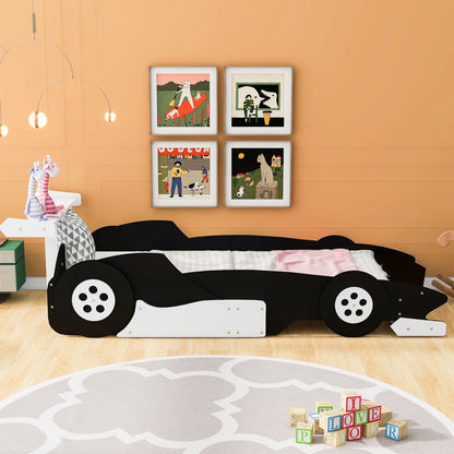 Twin Size Race Car-Shaped Platform Bed With Wheels