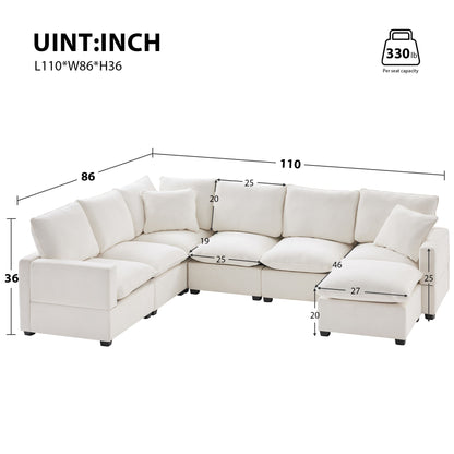 Modern U-Shape Modular Sofa, 7 Seat Chenille Sectional Couch Set With 2 Pillows Included, Freely Combinable Indoor Funiture For Living Room, Apartment, Office