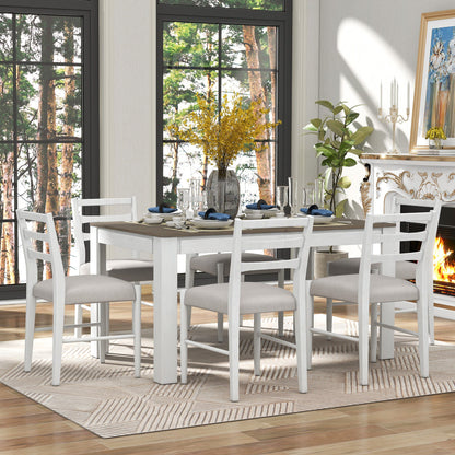 Wooden Dining Table Set Mutifunctional Extendable Table With Leaf And 2 Drawers, Dining Chairs With Soft Cushion