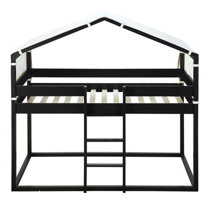 Twin Over Twin Bunk Bed Wood Bed With Tent - Espresso