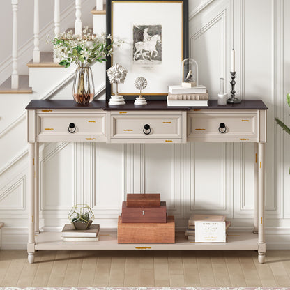 Console Table Sofa Table With Drawers For Entryway With Projecting Drawers And Long Shelf