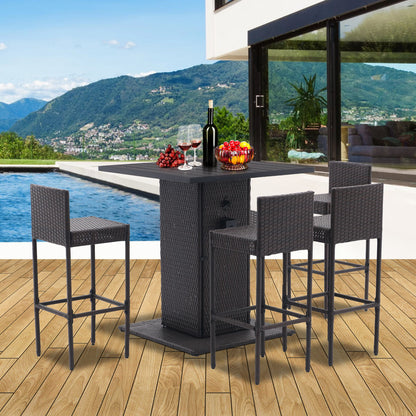 5 Piece Outdoor Conversation Bar Set, All Weather Patio Furniture With Metal Tabletop And Stools