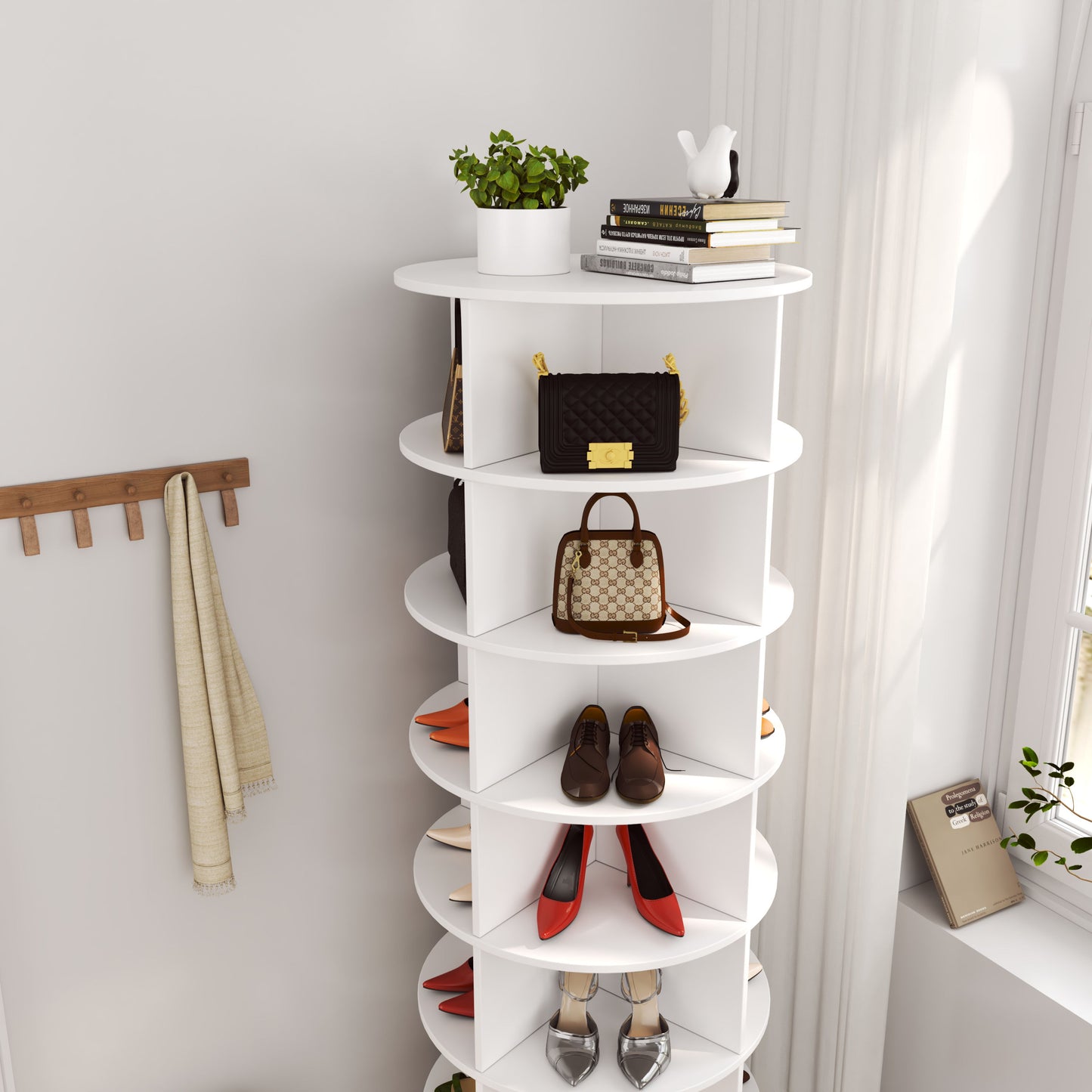 New 360 Rotating Shoe Cabinet 7 Layers Holds Up To 28 Paris Of Shoes