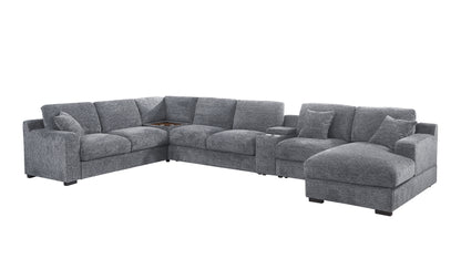 Celine - Chenille Fabric Corner Sectional Sofa With Right-Facing Chaise, Cupholders, And Charging Ports