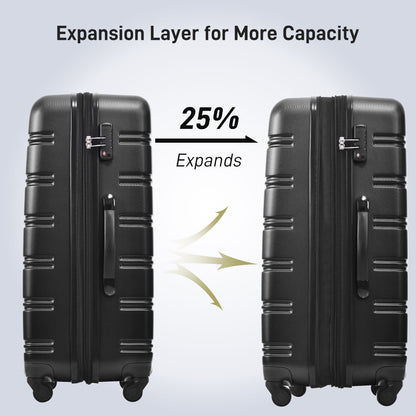 3 Piece Luggage Set Hardside Spinner Suitcase With Tsa Lock 20" 24" 28" Available - Black