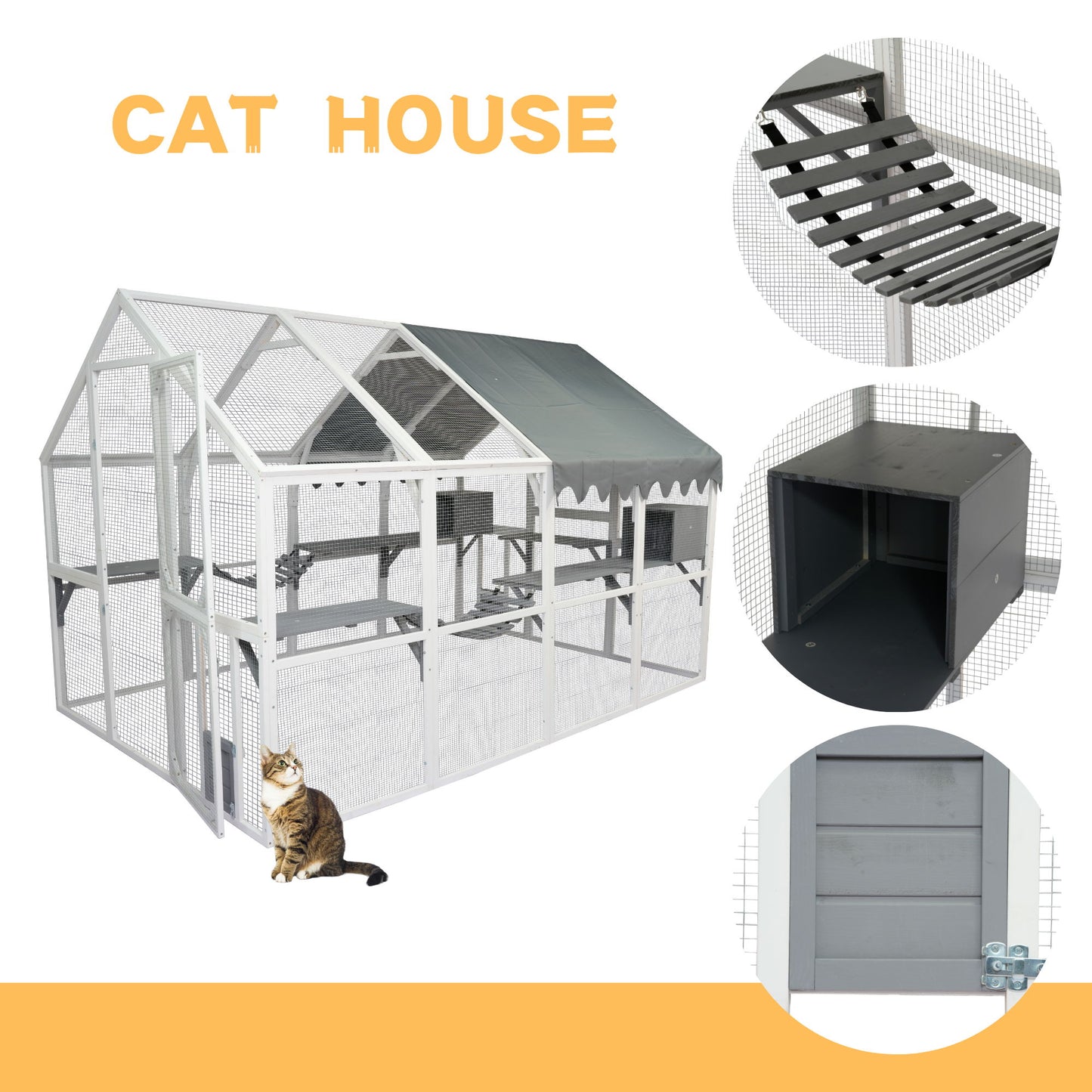 Xpt019 Cat Cage Box Lovely House Cute Pet Play Speace Wooden Big For Backyard Room - White