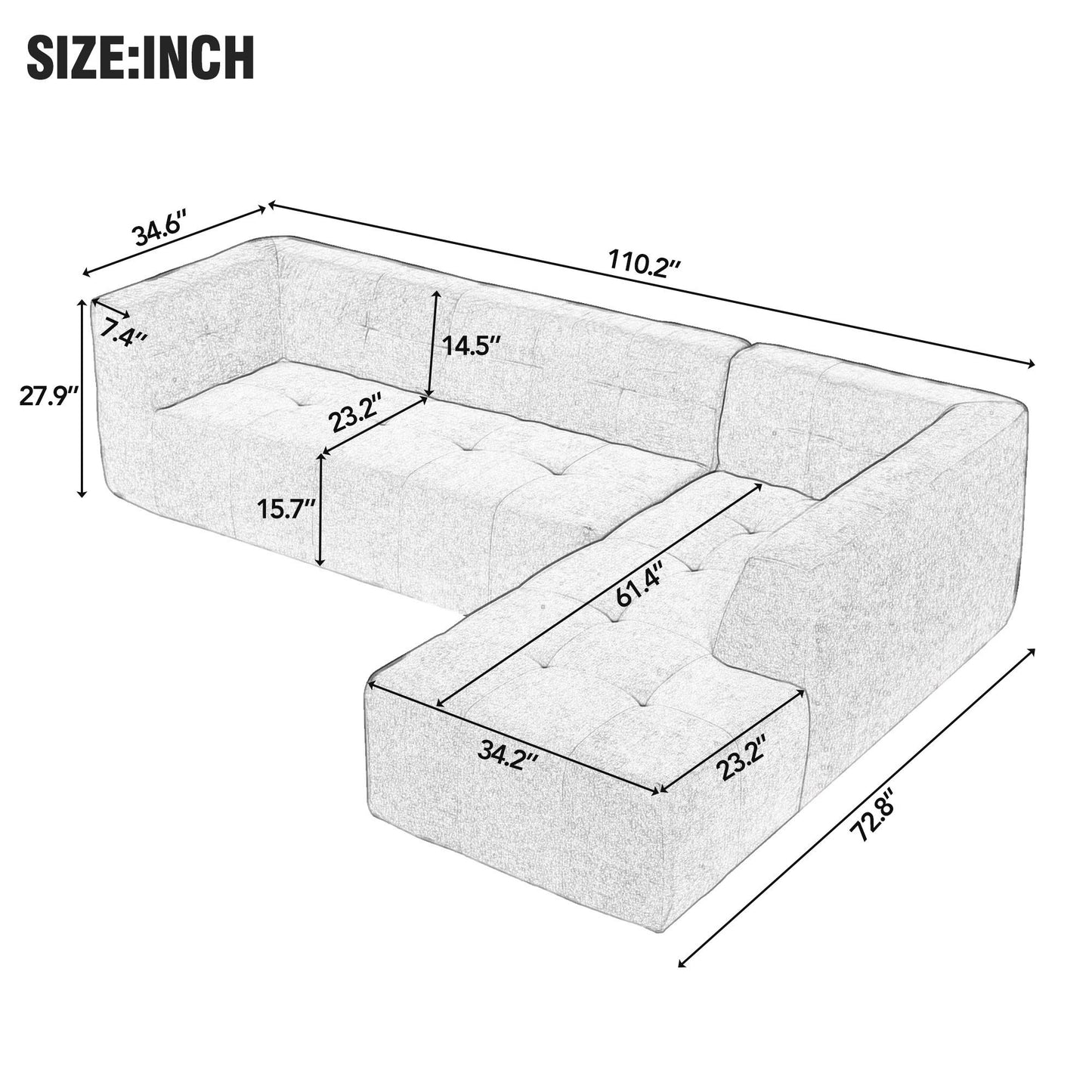 Modular Modular Combination Living Room Sofa Set, Modern Minimalist Sofa, Living Room Upholstered Sofa Bed, Bedroom, 2 Pieces Computer Free Combination, L-Shaped