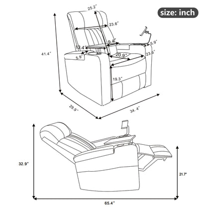 270 Degree Power Swivel Recliner, Home Theater Seating With Hidden Arm Storage And LED Light Strip, Cup Holder, 360 Degree Swivel Tray Table, And Cell Phone Holder, Soft Living Room Chair