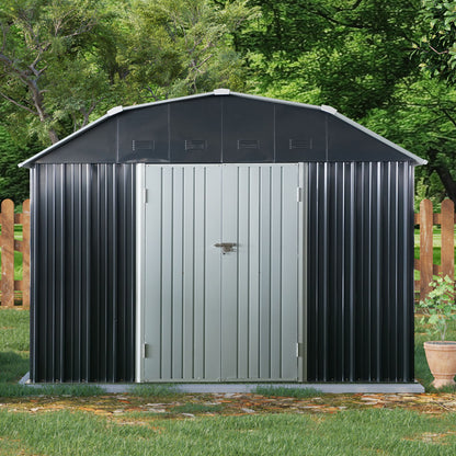 10 Ft X 12 Ft Outdoor Metal Storage Shed With Arch Roof With Lockable Doors For Backyard Garden Patio Lawn - Black