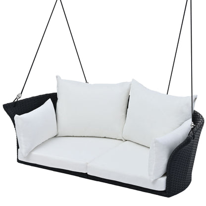 2 Person Hanging Seat, Rattan Woven Swing Chair, Porch Swing With Ropes