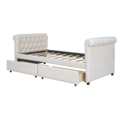 Upholstered Daybed With Drawers, Wood Slat Support