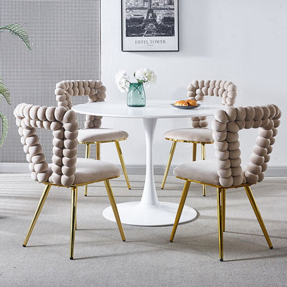 Modern Chair With Iron Tube Legs, Soft Cushions And Comfortable Backrest, Suitable For Dining Room, Living Room, Cafe, Hairball Back