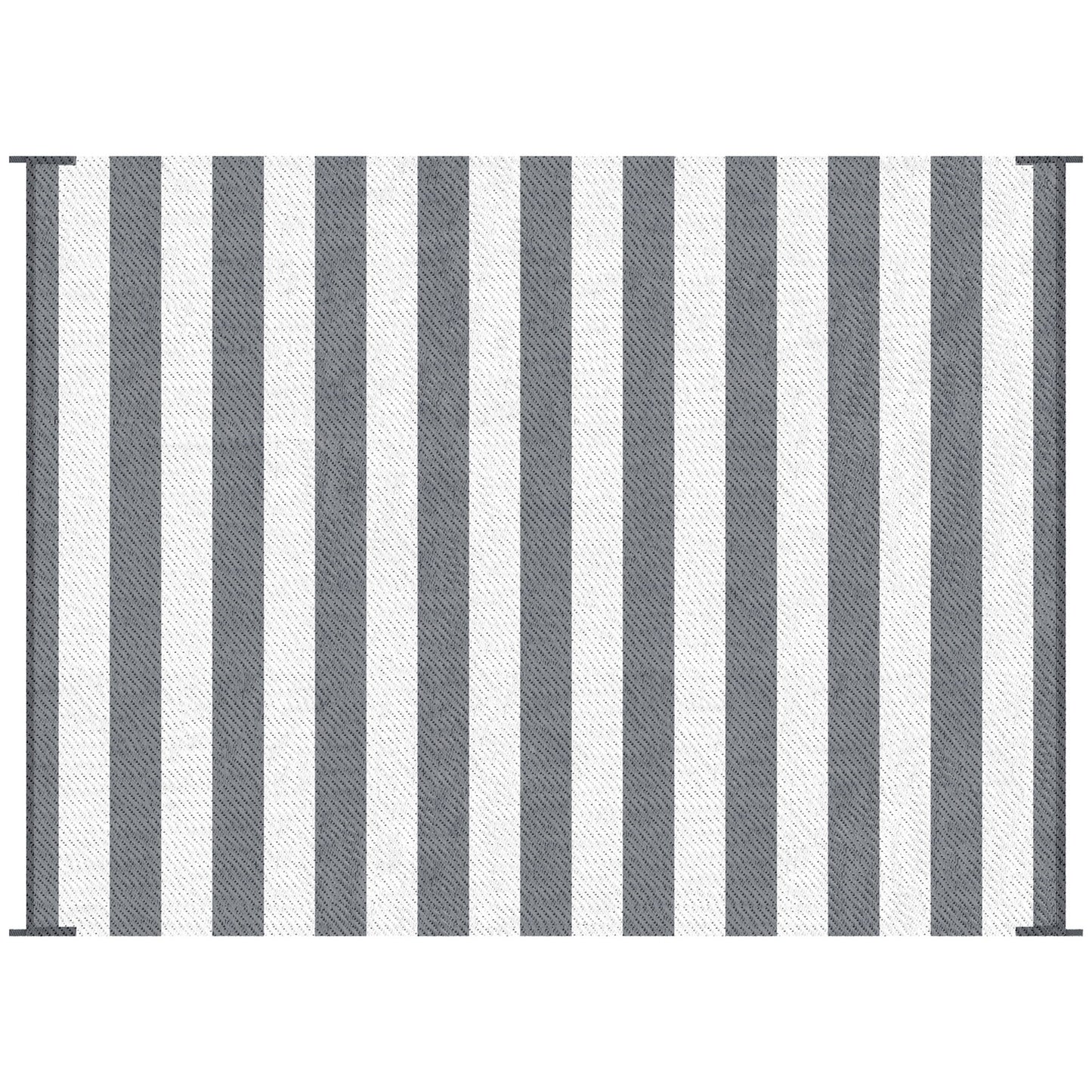 Outsunny - Reversible Outdoor Rug, 9' x 12' Waterproof Plastic Straw Floor Mat, Portable Rv Camping Carpet With Carry Bag, Large Floor Mat For Backyard, Deck, Picnic, Beach - Gray & White Striped