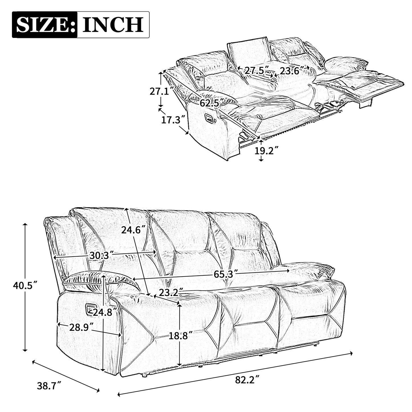 Home Theater Recliner Set Manual Recliner Chair With A Led Light Strip Two Built-In Cup Holders For Living Room