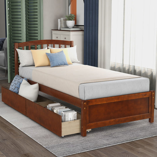 Platform Storage Bed Wood Bed Frame With Two Drawers And Headboard