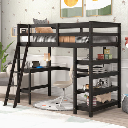 Twin Loft Bed With Desk, Ladder, Shelves