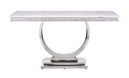 Zander - Printed Faux Marble Top Mirrored Sofa Table - Silver / White