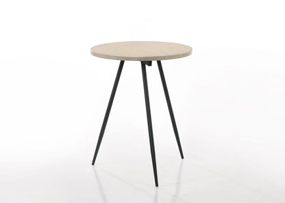 Neroli - Contemporary Round Side Table With Black Metal Base - Oak White