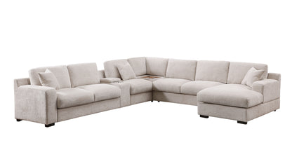 Celine - Chenille Fabric Corner Sectional Sofa With Right-Facing Chaise, Cupholders, And Charging Ports