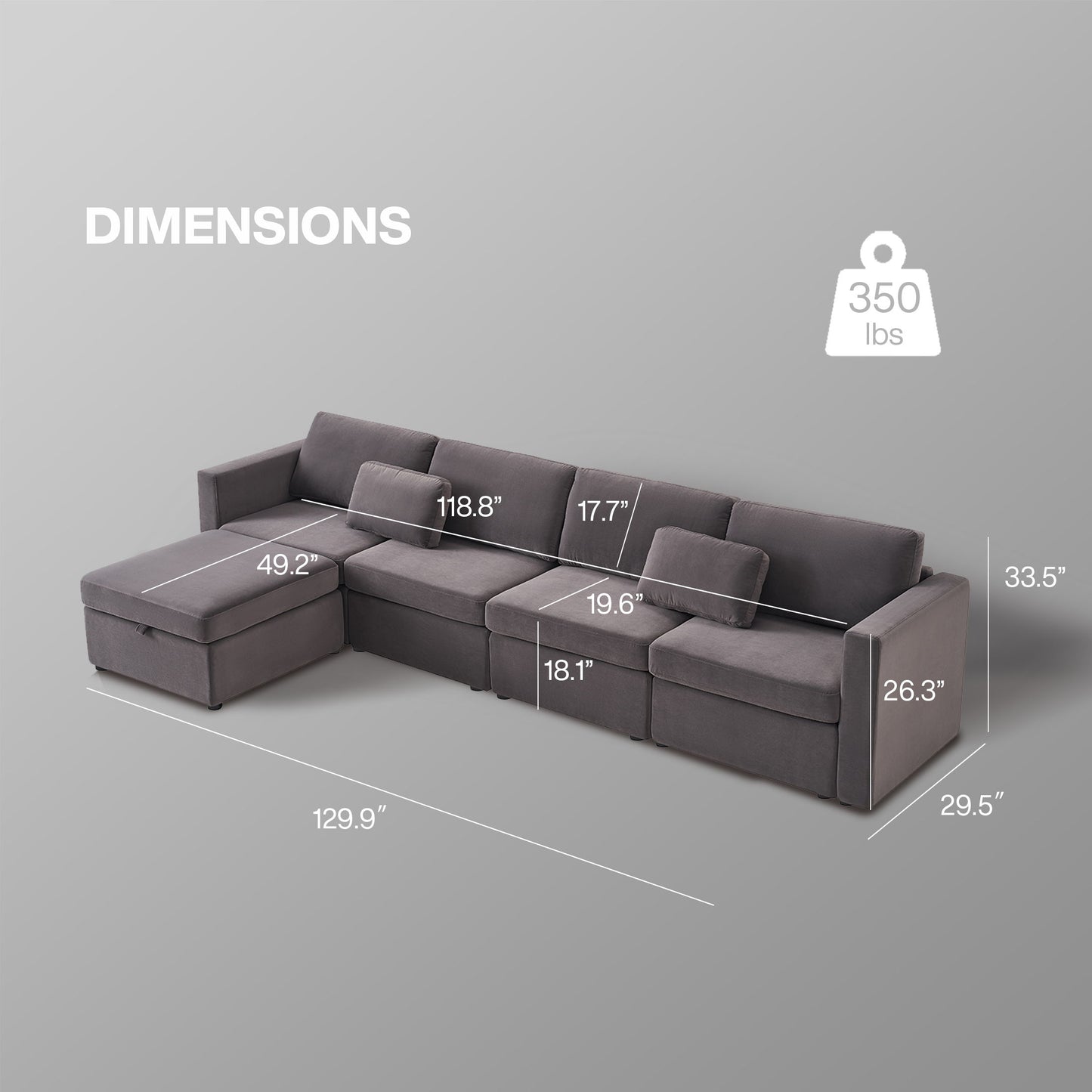 Modern Cotton Linen Modular Sectional Sofa, L Shape Convertible Sofa Set With Pillows, Oversized Sectional Couches With Storage Ottomans For Living Room, Loft, Apartment, Office 5 Seats