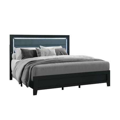 Carlos - Queen Bed With LED - Black