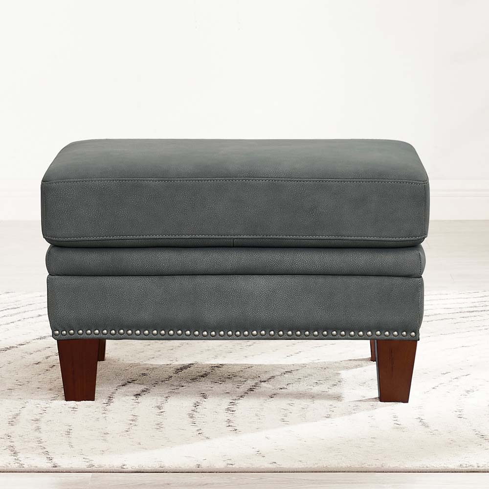 Sherwood - Leather Ottoman - Charcoal Gray