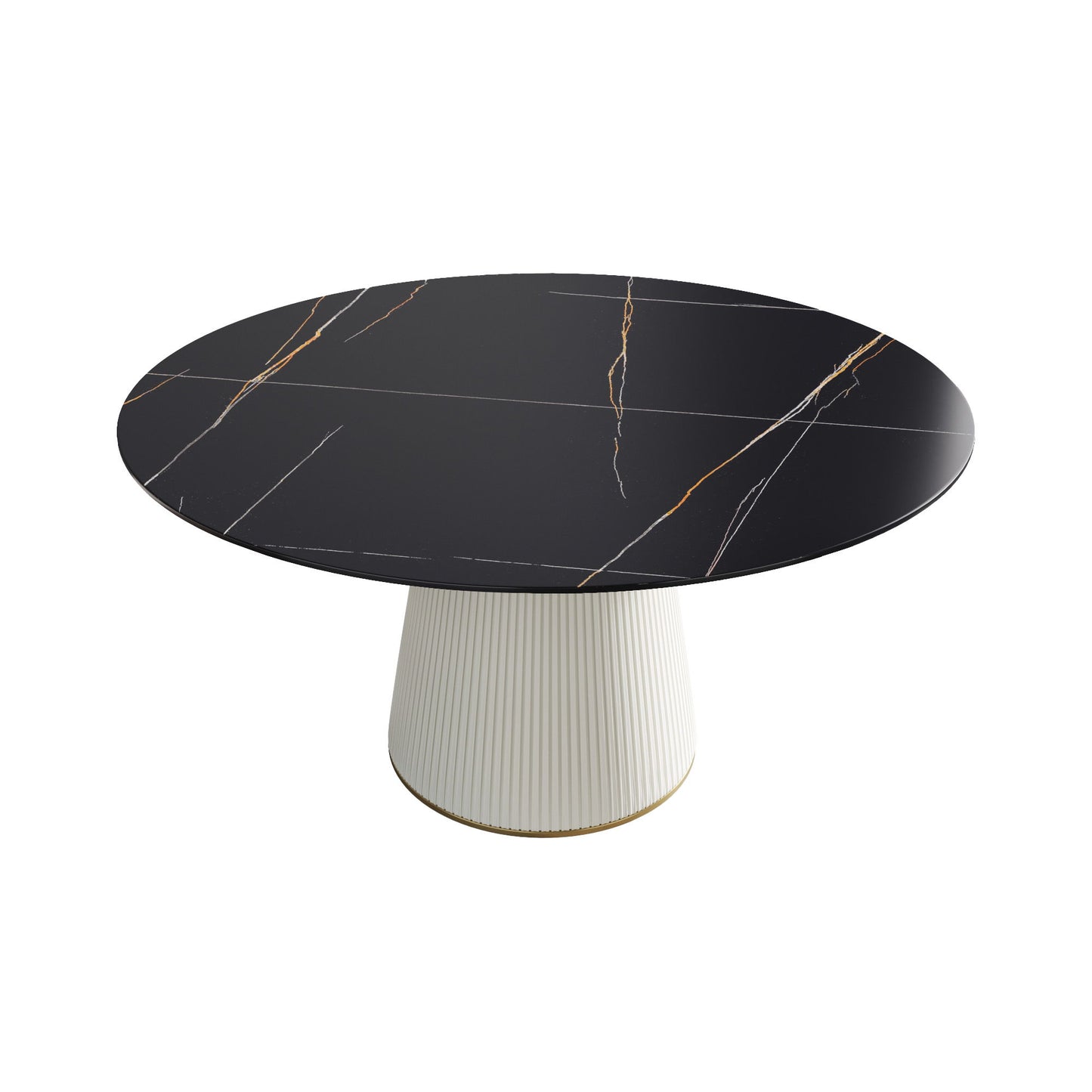 Modern Artificial Stone Round Plywood PU Base Dining Table, Can Accommodate 8 People, (Not Including Chairs) - Black / Beige