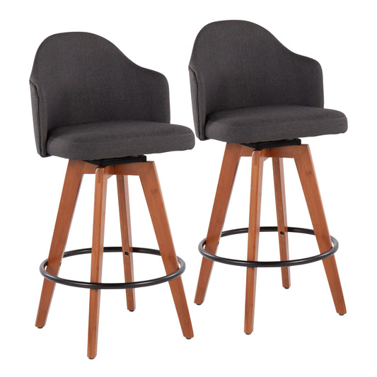 Ahoy - Contemporary Fixed Height Counter Stool With Bamboo Round Footrest (Set of 2)