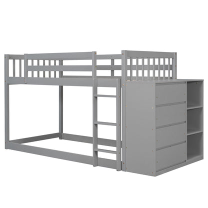 Twin Over Twin Bunk Bed With 4 Drawers And 3 Shelves