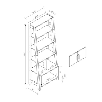 Modern Bookcase With Four Open Shelves And Two Door Cabinet - Black / Gray