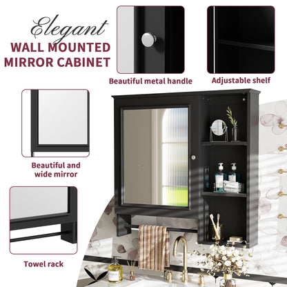 Wall Mounted Bathroom Storage Cabinet, Medicine Cabinets With Large Mirror Door, Adjustable Shelves And Three Open Storage Levels(Not Include Bathroom Vanity)