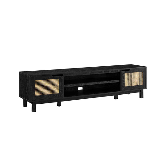 Modern Rattan Door Low TV Stand For TVs Up To 80" - Black