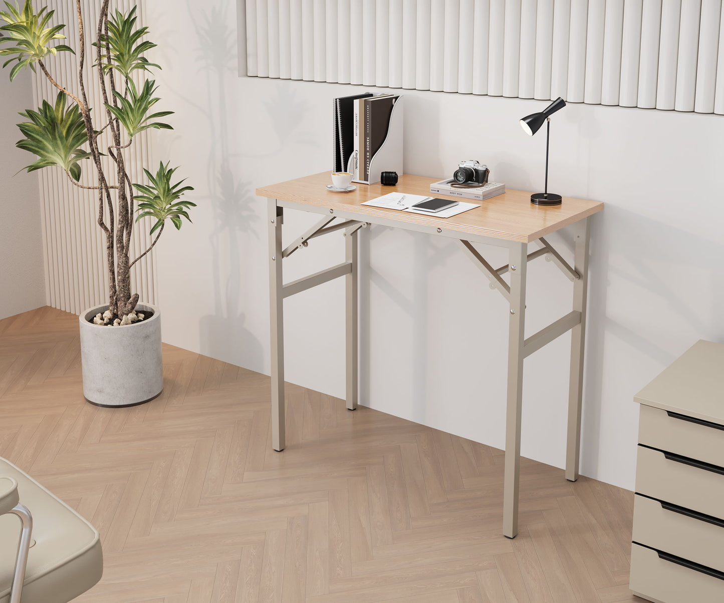 Folding Table Desk, Computer Workstation No Install Beige - Beige