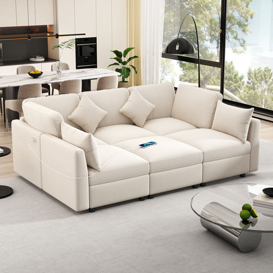 Sectional Sofa Modular Sofa U - Shaped Sofa Couch Sofa Bed L - Shaped Sofa With A Movable Ottoman And Two USB Ports For Living Room