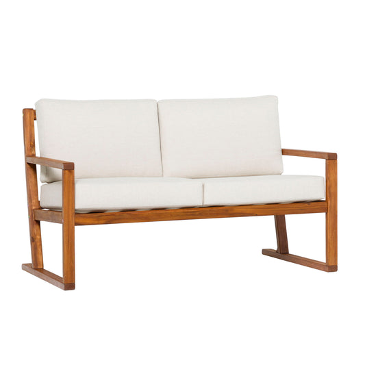 Contemporary Solid Wood Slat Back Patio Loveseat - Brown