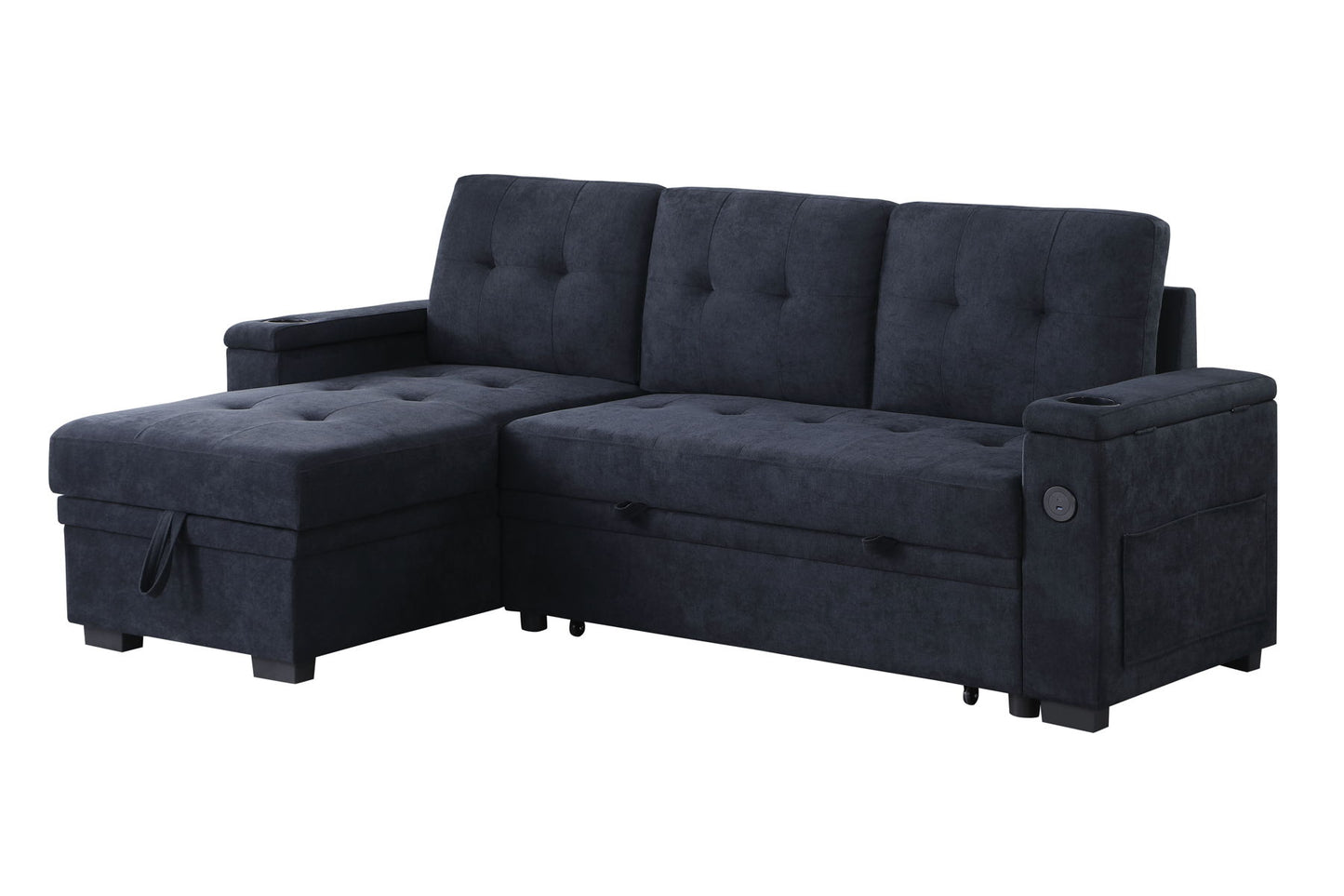 Ashlyn II - 84"W Woven Fabric Reversible Sleeper Sectional Sofa with Storage Chaise