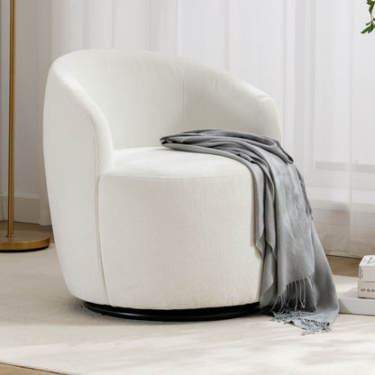 Chenille Fabric Swivel Accent Armchair Barrel Chair With Powder Coating Metal Ring