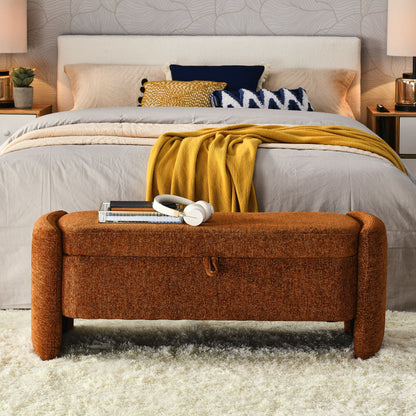 Oval Ottoman Storage Bench Chenille Bench With Large Storage Space For The Living Room, Entryway And Bedroom