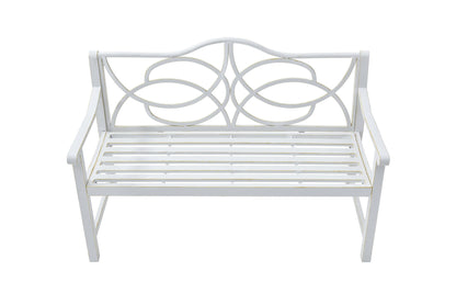 Outdoor Garden Patio Bench With Backrest And Armrest, Slatted Seat For Park, Yard & Porch, Balcony, Accommodates 2 - 3 People - White