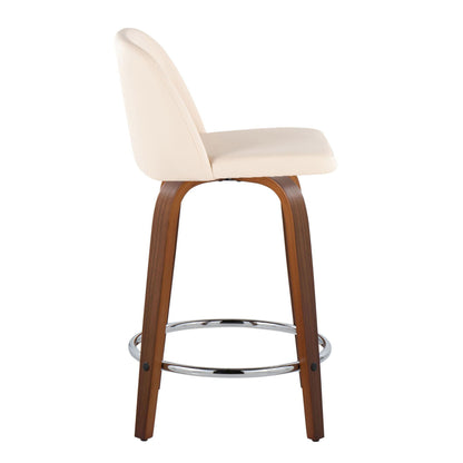 Toriano - Mid Century Modern Fixed Height Counter Stool With Swivel With Round Footrest (Set of 2)