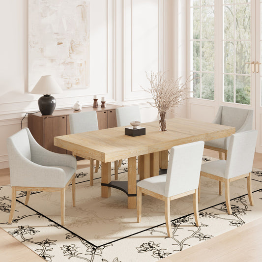 Topmax - 7 Piece Rustic Extendable Dining Table Set With Removable Leaf, 2 Arm Chairs And 4 Armless Chairs - Natural