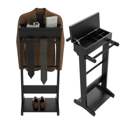 Portable Garment Rack, Clothes Valet Stand With Storage Organizer