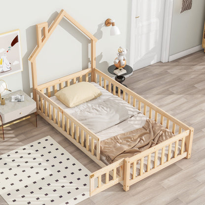 House-Shaped Headboard Floor Bed With Fence