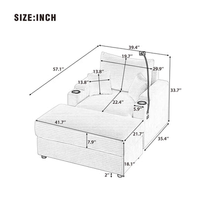 Modern Style Loveseat Sofa Sectional Sofa Couch With Storage Space, A Movable Ottoman, Two USB Ports, Two Cup Holders, A Phone Holder For Living Room