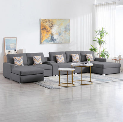 Nolan - Fabric 6 Piece Sectional Sofa With Pillows And Interchangeable Legs