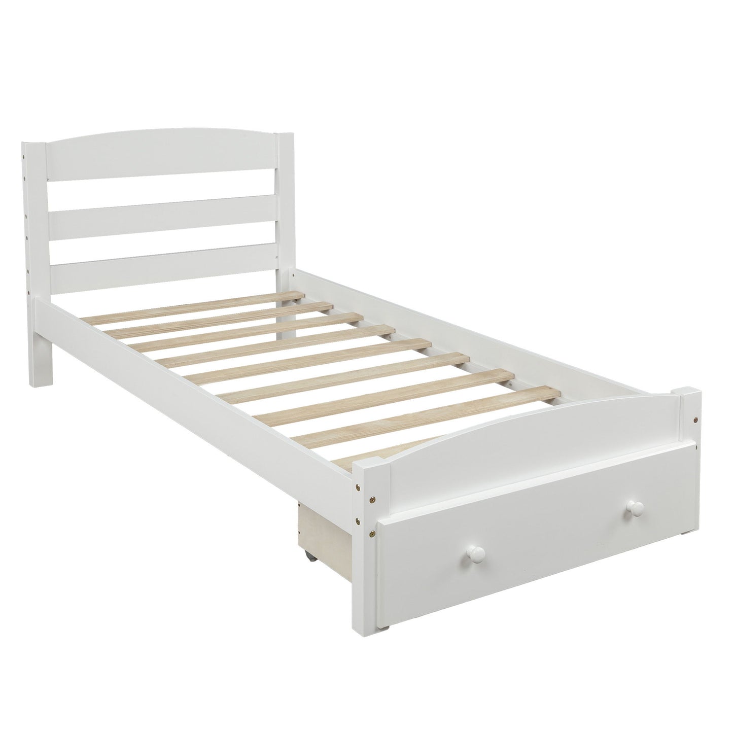 Platform Bed Frame With Storage Drawer And Wood Slat Support No Box Spring Needed