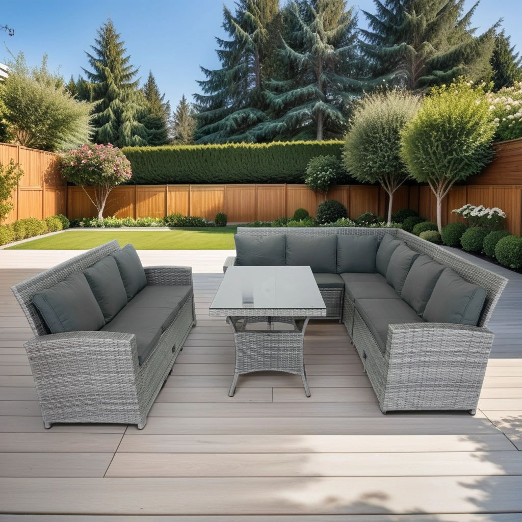 5 Piece Patio Wicker Outdoor Sectional Set 9 Seater Conversation Set With 3 Storage Under Seat