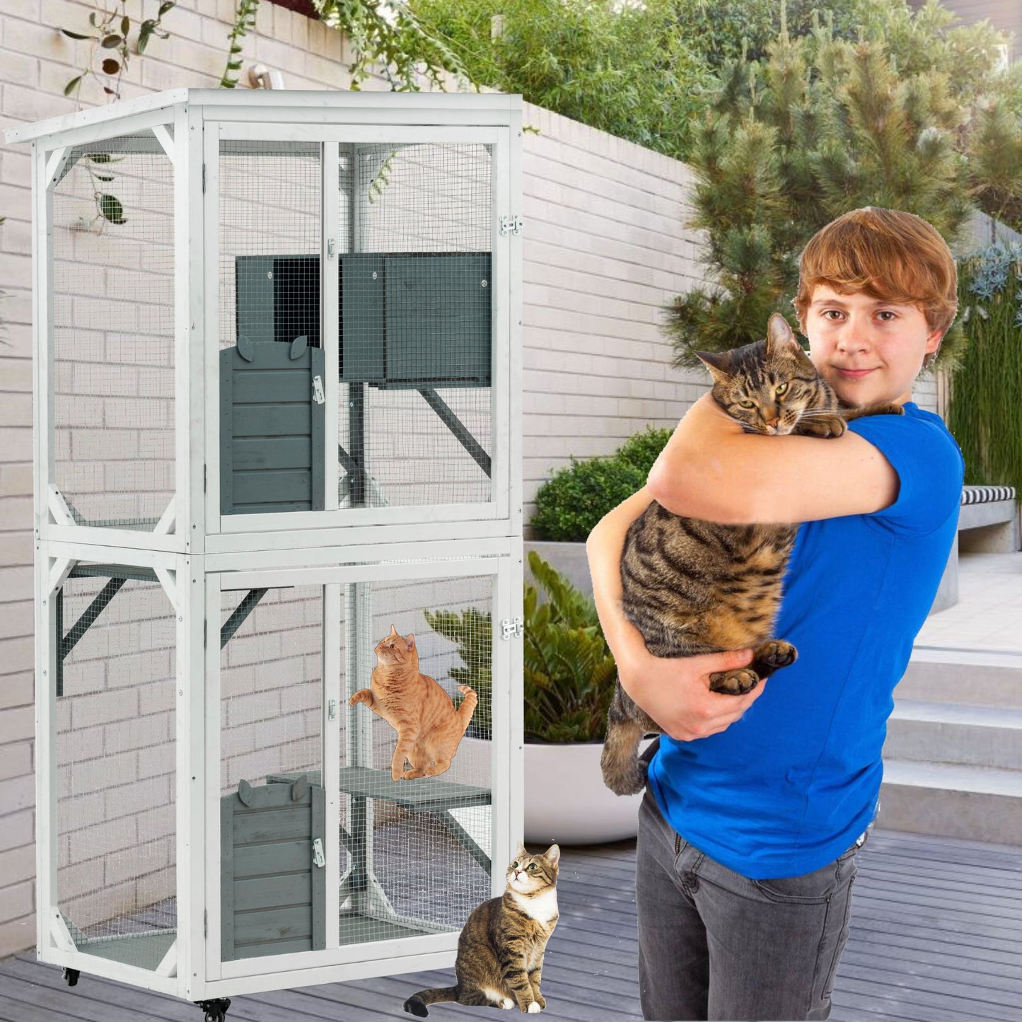 Xpt016 Outdoor Indoor Cat Pet Climbing Rack Play Cage Lovely Big Space - White