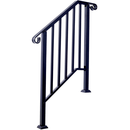 Handrails For Outdoor Steps, Fit 2 Or 3 Steps Outdoor Stair Railing, Wrought Iron Handrail, Flexible Porch Railing, Transitional Handrails For Concrete Steps Or Wooden Stairs