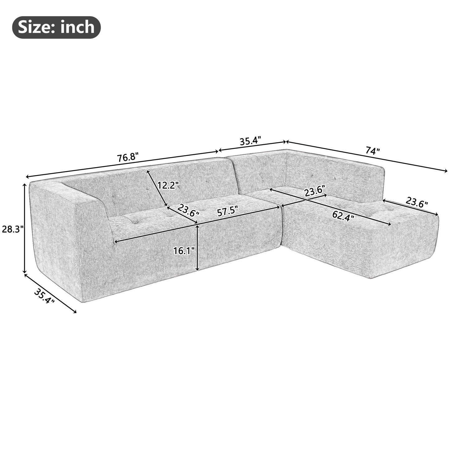 Modular Combination Living Room Sofa Set, Modern Minimalist Sofa, Living Room Upholstered Sofa Bed, Bedroom, 2 Pieces Computer Free Combination, L - Shaped